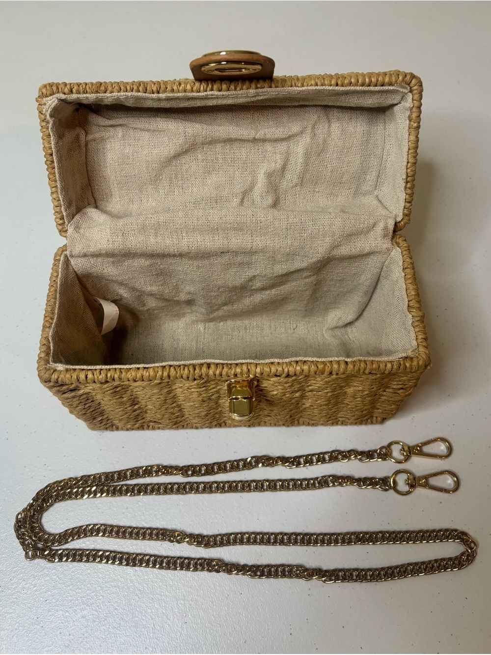 Woven Straw Top-Handle Crossbody Bag in Natural - Picture 6 of 6